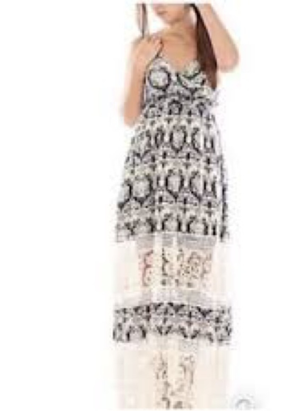 Anthropologie Sunday In Brooklyn Navy/Cream Crocheted Maxi Dress Size Small
